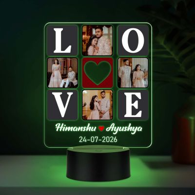 Personalized Love 3D LED Night Light Custom 4 Photos Collage Lamp with Names & Date, Romantic Love Light for Couples, Anniversary or Engagement Gift for Husband & Wife (Multi)